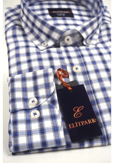Elitpark Plaid Pattern Lacivert Pamuklu Cepli Uzun Kol Premium Erkek Gömlek