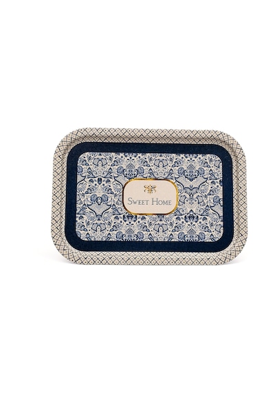 Azulejos Sweet Home Desenli Büyük Klasik Metal Tepsi, 28 X 40 Cm