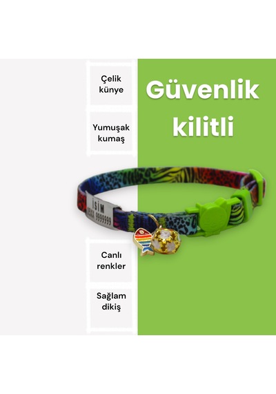 Caramelos Güvenlik Kilit İsimli Kedi Tasması-sallanmayan Lpk