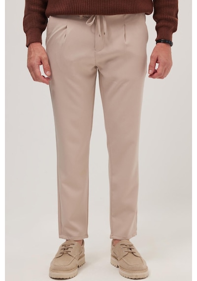 Tudors Erkek Slim Fit Dar Kesim Lastikli Bağcık Detaylı Taş Pantolon-38239 Taş
