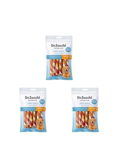 Dr. Premium Tavuk Sargılı Çift Renkli Sığır Derisi Burgu Çubuk Tahılsız Köpek Ödülü 5" 12 Gr 10