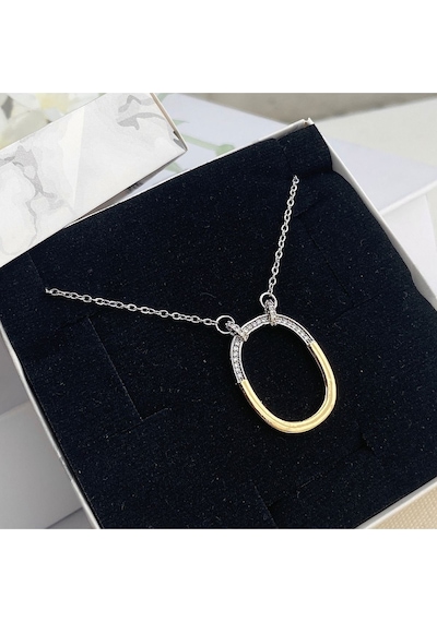 Halka Kolye Çift Renk Zirkon Taşlı Kadın Kolye 45cm Gold - Gümüş
