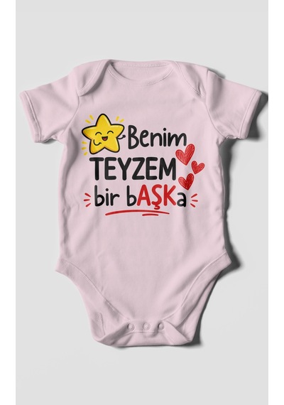 Morivokids Benim Teyzem Bir Başka Kısa Kollu Bebek Body %100 Pamuk Bebe Pembe