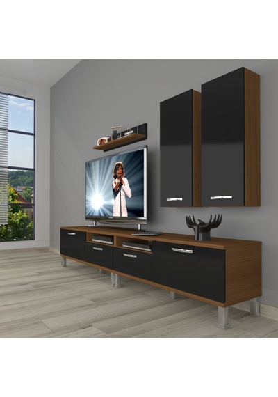 Decoraktiv Eko 5220d Slm Krom Ayaklı Tv Ünitesi Tv Sehpası Ceviz - Siyah