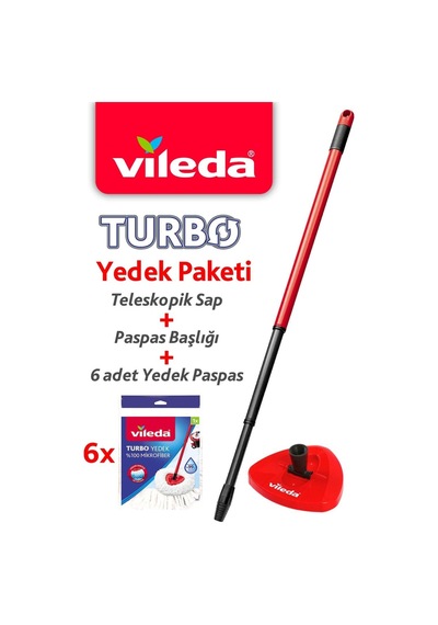 Vileda Turbo Sap + Classic Üçgen Başlık + Yedek Paspas 6'lı