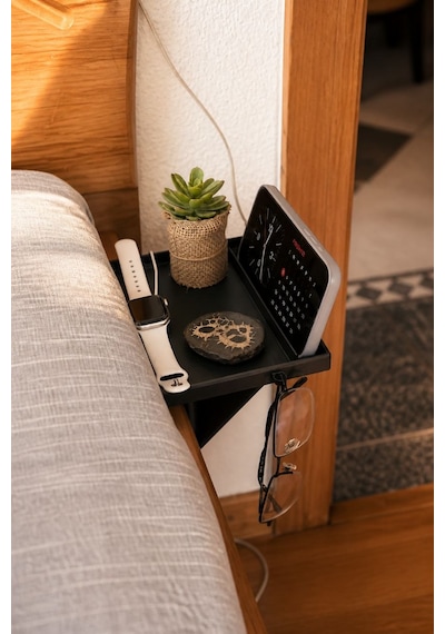 Modern Yatak Kenarı Organizer Rafı Çok Amaçlı Telefon, Kahve Ve Aksesuar Standı siyah