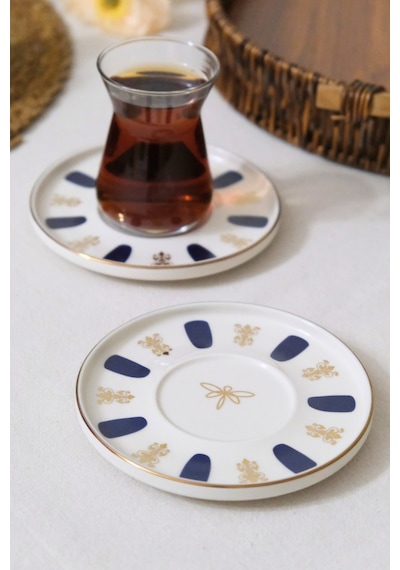 Tabak Evi Porselen Acem Zade Lacivert Çay Tabağı 12,5cm 2 Li Çok Renkli