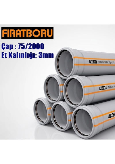 Fırat 75/2000mm Dublex Pvc Atık Su Borusu, 3mm Et Kalınlığı, 1 Adet