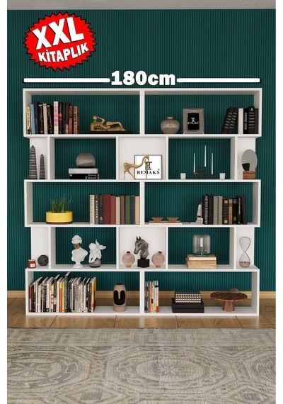 Xxl 12 Raflı 180 Cm Kitaplık Beyaz