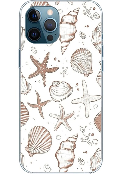 Apple Uyumlu iPhone 12 Pro Max  Kahverengi Deniz Yıldızı Ve Kabuklu Baskılı Silikon Kılıf Renkli