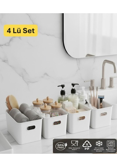 Bath 4 Adet Banyo Düzenleyici Organizer Beyaz Renk Plastik Çok Amaçlı Dolap Düzenleyici Plastik 25 X Diğer