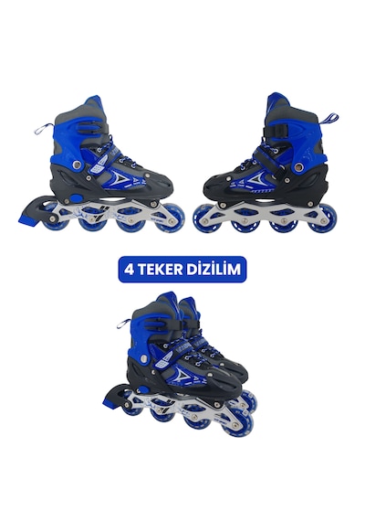 Vr1 - Metal 2+2 Işıklı 3in1 Ayarlanabilir Çocuk Pateni 2+1+1 / 2+2 Silikon Tekerli Uç Korumalı Mavi