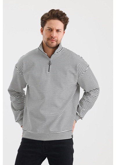 Alexander Gardi Alexandergardı Çizgili Dik Yaka Fermuarlı Comfort Kalıp Sweatshırt Unı-00247 001