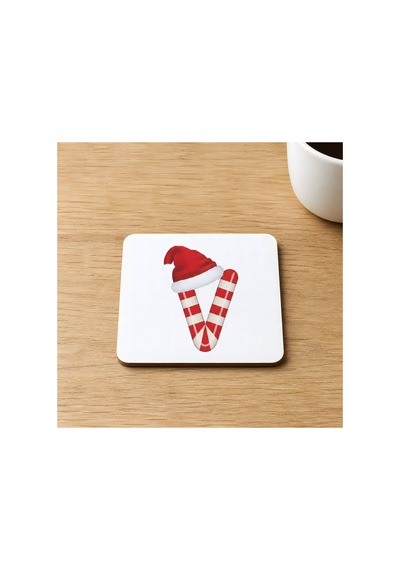 Şeker V Harfi Baskılı 9x9 Cm Kare Mdf Bardak Altlığı Ahşap Çok Renkli
