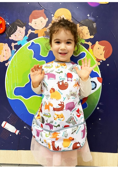 Yorni 4-7 Yaş Zoo Kısa Kollu, Cepli, Sıvı Geçirmez Önlük, Boya, Oyun