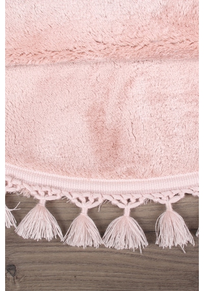 Relax Pudra Yuvarlak 100x100 Cm Ponpon Saçaklı Kaymaz Tabanlı Pembe