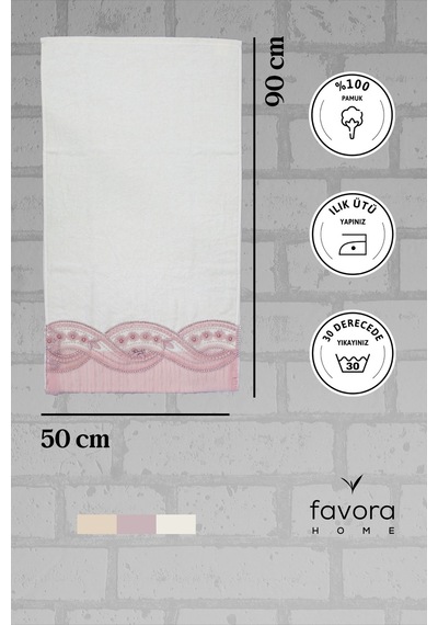 %100 Pamuk Fiyonk Güpürlü Çeyizlik Havlu 50x90 - Pudra