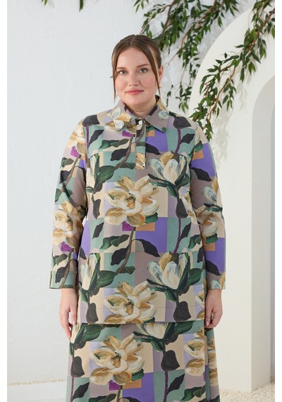 Aker Yeşil Desenli Poplin Tunik Yeşil Yeşil