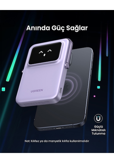 Ugreen Uno Magsafe Wireless 5.000 Mah 20w Hızlı Şarj Powerbank, Mor, 35606 Mor