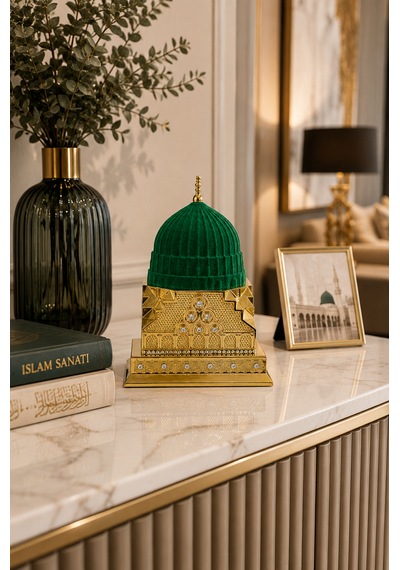 Gold Mescid-i Nebevi Dekoratif Biblo Yeşil Kubbeli Masa Üstü Dekor 12 16 Cm 1