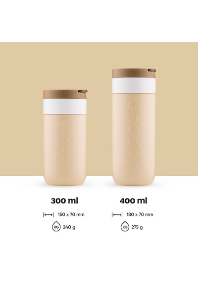 Dopper Travel Mug Yalıtımlı Termos Bardak 400 Ml - Toprak Kahvesi Açık Kahve / Beyaz