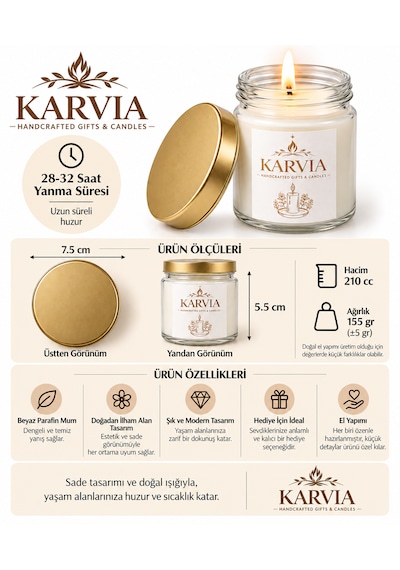 Karvia Kokulu 210 Cc Cam Kavanoz Mum - El Yapımı 001 - Beyaz