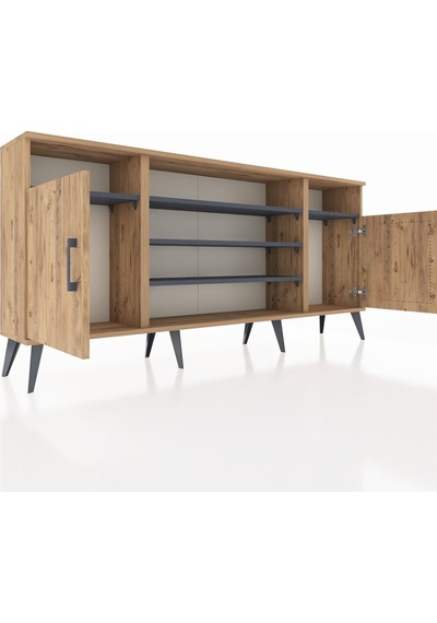 Arges Konsol 5 Raflı 2 Kapaklı 176x30x83 Çam-çam/antrasit Çam/antrasit Arges Konsol 5 Raflı 2 Kapaklı 176x30x83 Çam-çam/antrasit Çam/antrasit