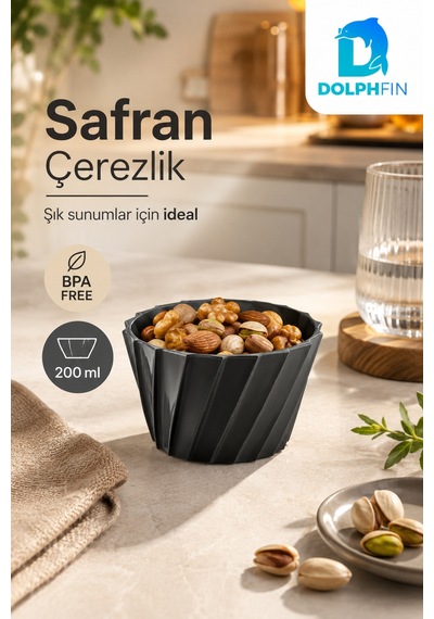 Safran Çerezlik 200 Ml Bpa Free Siyah Dekoratif Sunum Kasesi