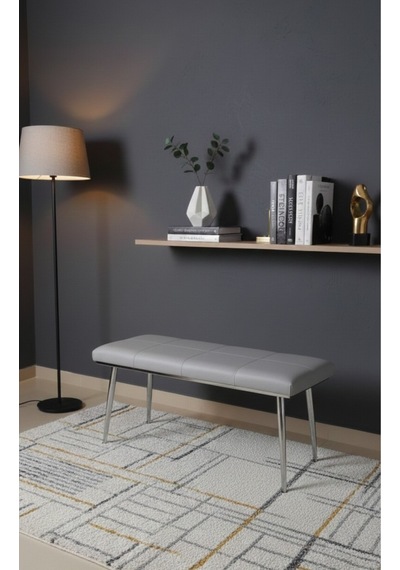 Özcan Metal Metal Ayaklı Krom Gri Bench Mutfak Salon Antre Yatak Odası Puf Bank Gri