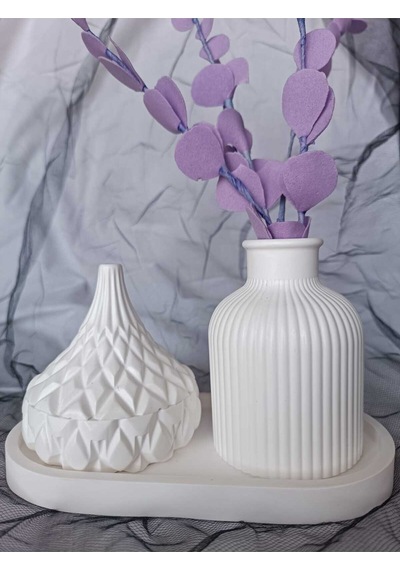 Bernami Vazo Pinterest Dayanıklı Ve Şık 3'lü Taş Tozu Obje Seti Diğer