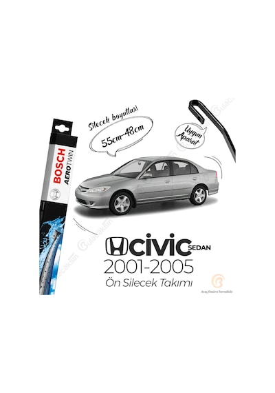 Honda Civic Sedan Muz Silecek Takımı 2001-2005 Bosch Aerotwin N11.5370
