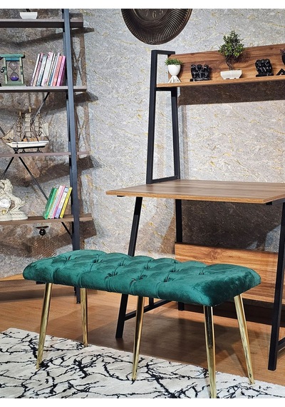 Zafir Gold Metal Yeşil Oturaklı Sivriltme Ayaklı Babyface Puf & Bench & Oturak Yeşil