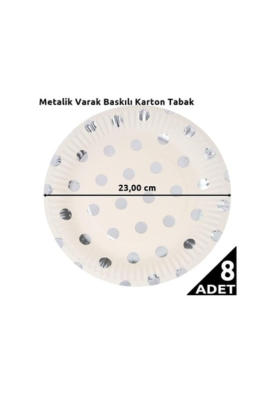 Süsle Bebek Ve Parti Varak Baskılı, Gümüş Puanlı Karton Tabak, 23 Cm - 8 Adet Diğer