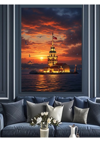 Ahşap Tablo Kız Kulesi Ve Muazzam İstanbul Manzarası
