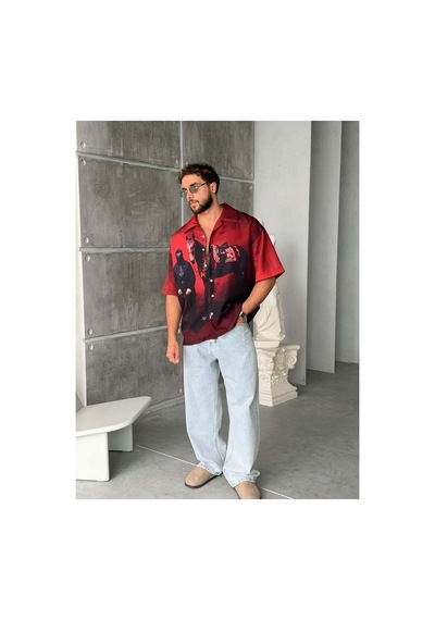 More Black Bold Desenli Dubble Hürrem Kumaş Oversize Gömlek Çok Renkli