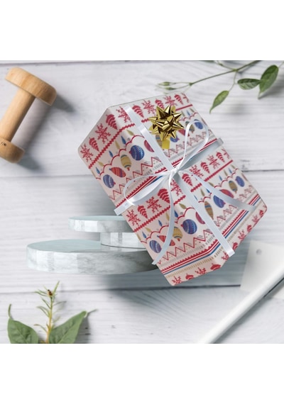 İtalyan Hediye Paketleme Kağıdı, Kar, Çam, Küre Desenli Ambalaj K