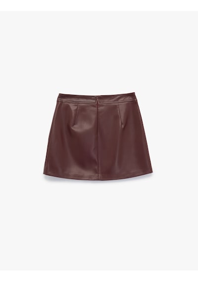 Koton A Kesim Suni Deri Mini Etek Bordo 6wak70014uw Bordo