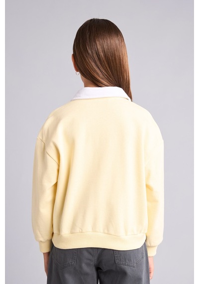 Defacto Relax Fıt Polo Yaka Açık Sarı Sweatshirt Kız Çocuk I2715a826auyl487 Sarı-yl487