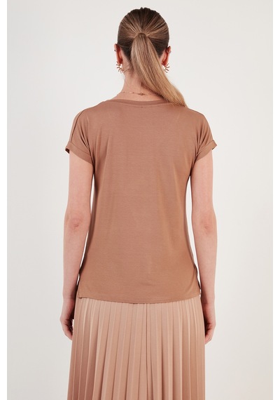 Lela V Yaka Relaxed Fit Yırtmaç Detaylı 2'Li Paket Bayan Bluz 5862000S2 Siyah-Bisküvi