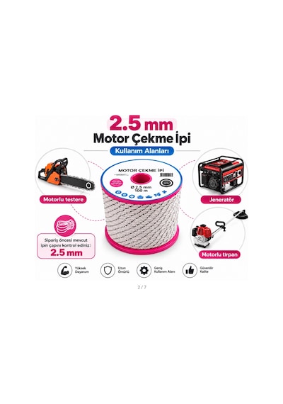 Algaride 2.5mm Motor Çekme İpi 100 Mt Motorlu Testere Jeneratör Ve Motorlu Tırpan Uyumlu Starter Marş İpi