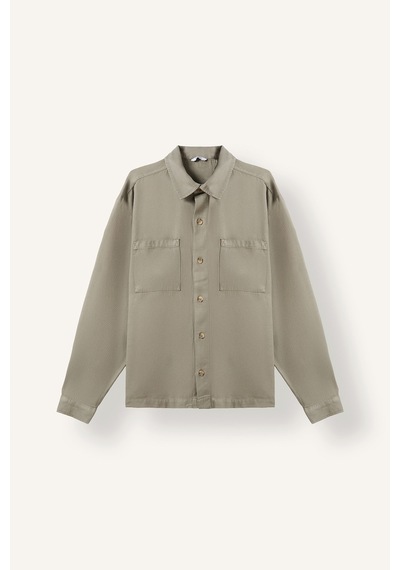 Defacto Boxy Fit Polo Yaka Çift Cepli Pamuklu Uzun Kollu Gömlek H4590ax26aukh465 Haki-kh465