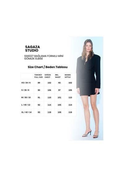 Sagaza Studio Ss6027 Yandan Bağlamalı Gömlek Elbise Siyah