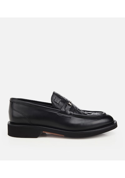 Hotiç Erkek Deri Siyah Örme Metal Detaylı Klasik Loafer