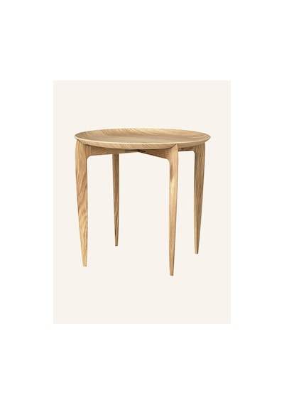 Katlanabilir Yuvarlak Lake Meşe Yan Sehpa 42 Cm Modern Tasarım Kahverengi