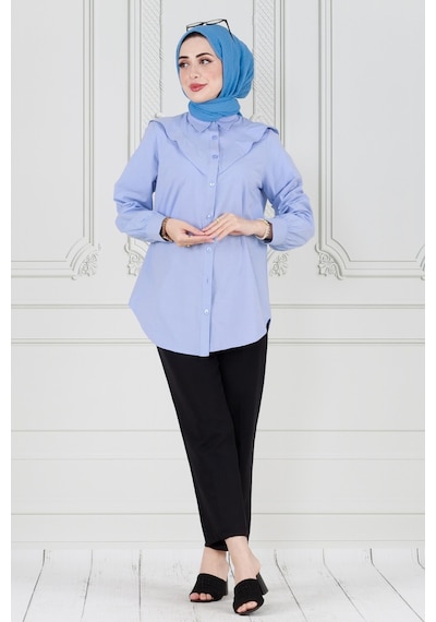 Sevitli Yakası Kat Detaylı Poplin Tunik-bebe Mavi-3655-bebe Mavi Bebek Mavisi