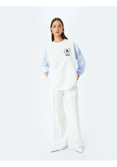 Koton İki Farklı Kumaş Kullanımlı Uzun Kollu Bisiklet Yaka Çizgili Sweatshirt Ekru 5wak10416ek Ekru Koton İki Farklı Kumaş Kullanımlı Uzun Kollu Bisiklet Yaka Çizgili Sweatshirt Ekru 5wak10416ek Ekru