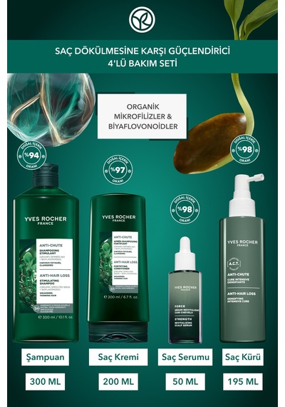 Yves Rocher Saç Dökülmesine Karşı Güçlendirici 4'lü Bakım Seti-şampuan 300 Ml&krem 200 Ml&serum 50 Ml&kür 195 Ml