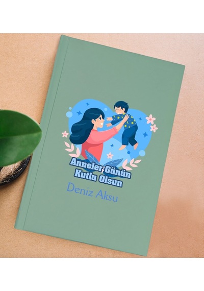 Bk Gift Kişiye Özel İsimli Dtf Anneler Günü Tasarımlı Yeşil Sert Kapaklı Defter-6, Anneye Hediye Kobitmeyencom30668 Bk Gift