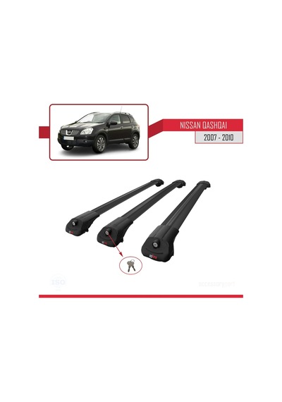 Nissan Qashqai 2007-2010 Arası İle Uyumlu Ace-1 Ara Atkı Tavan Barı Siyah 3 Adet Bar