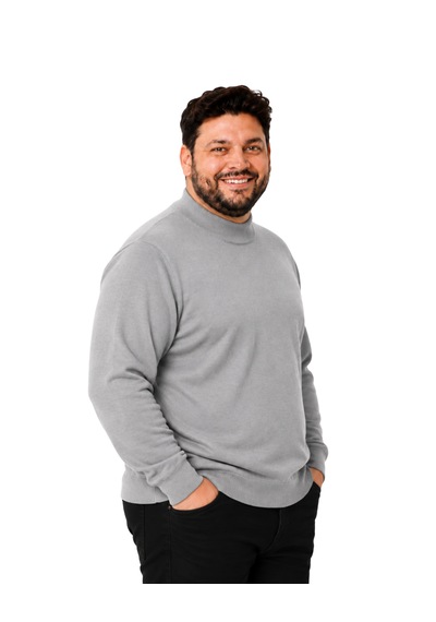 Battalmoda Erkek Büyük Beden Gri Yarım Balıkçı Pamuklu Kazak 3xl-4xl-5xl-6xl